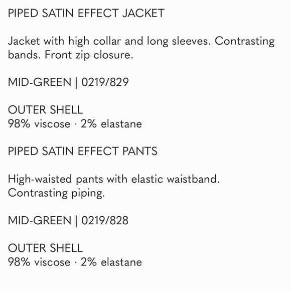 Satin like green track suit Zara with white piping - Picture 14 of 14